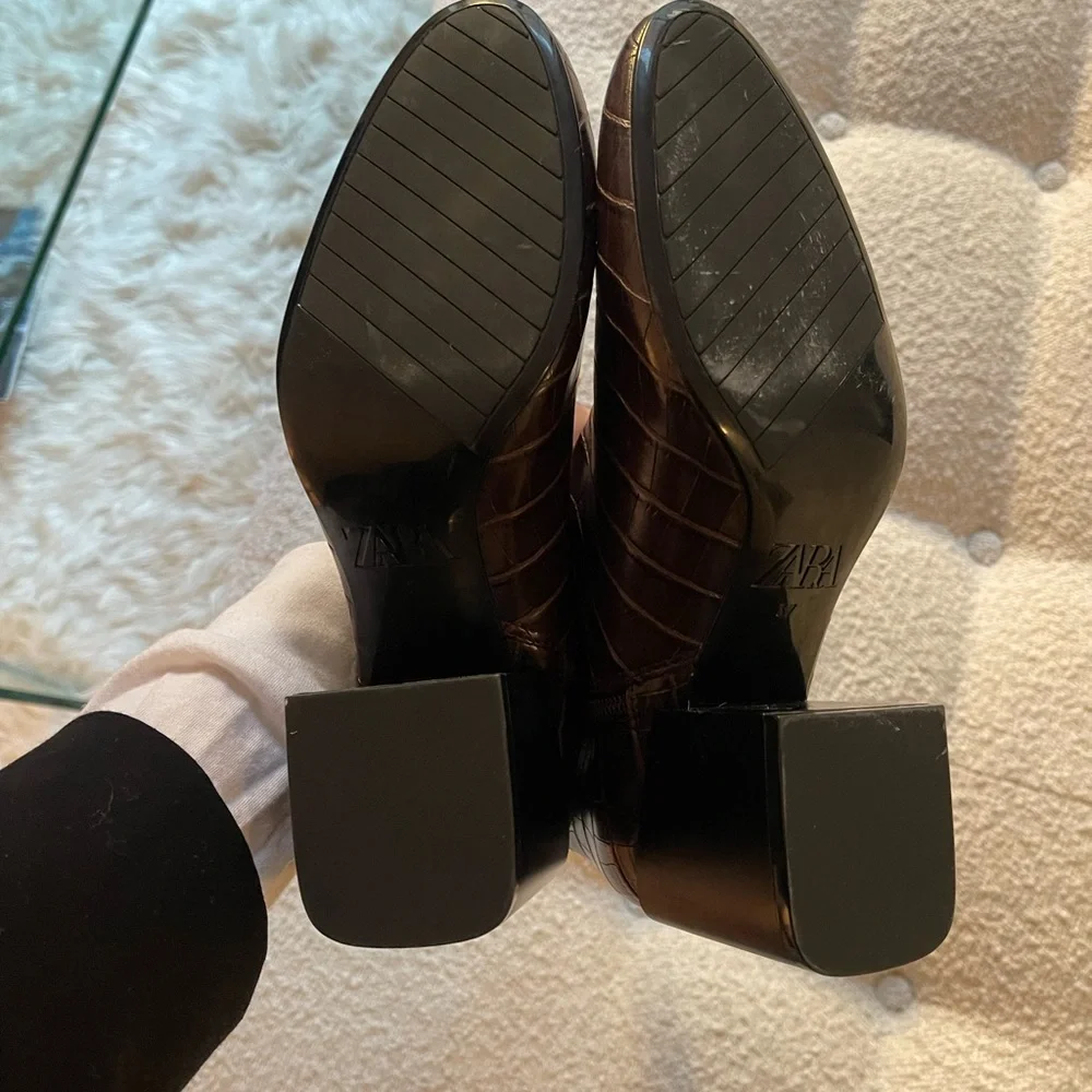 Brown Faux Crocodile Ankle Booties - Picture 4 of 4